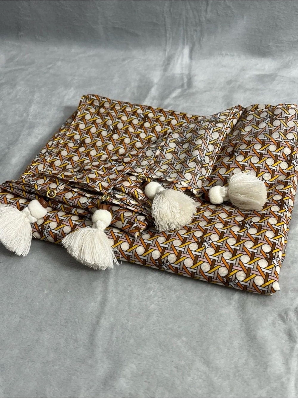 Tory Burch Brown and Cream Geometric Tassel Throw
